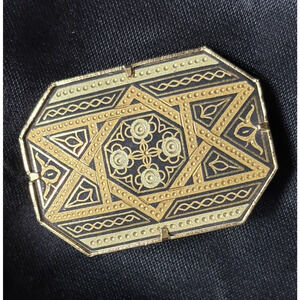 Vintage Toledo Damascene Brooch Pin Made in Toledo Spain Geometric Design 1 1/4"